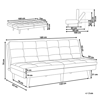 Sofa Bed Cobalt Blue 3-Seater Quilted Upholstery Click Clack Split Back Metal Legs Beliani