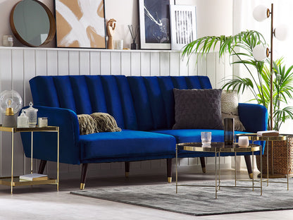 Sofa Bed Navy Blue Sleeper Convertible Velvet Upholstery Elegant Glam Modern Living Room Bedroom Beliani