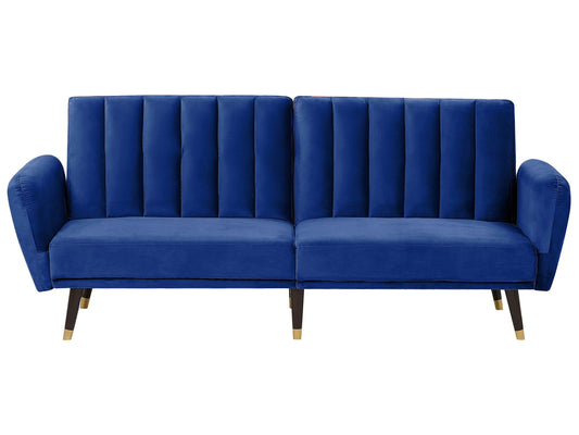 Sofa Bed Navy Blue Sleeper Convertible Velvet Upholstery Elegant Glam Modern Living Room Bedroom Beliani