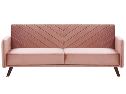 Sofa Bed Pink Velvet Fabric Retro Living Room 3 Seater Wooden Legs Track Arms Beliani