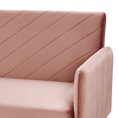 Sofa Bed Pink Velvet Fabric Retro Living Room 3 Seater Wooden Legs Track Arms Beliani