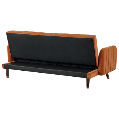 Sofa Bed Orange Velvet Fabric Retro Living Room 3 Seater Wooden Legs Track Arms Beliani