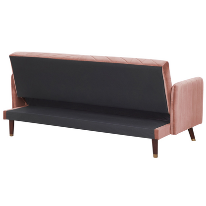 Sofa Bed Pink Velvet Fabric Retro Living Room 3 Seater Wooden Legs Track Arms Beliani