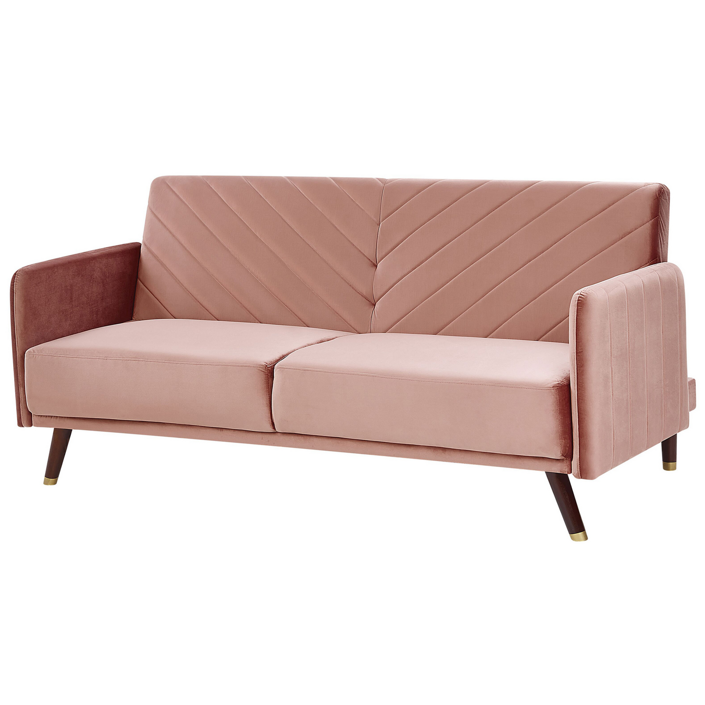 Sofa Bed Pink Velvet Fabric Retro Living Room 3 Seater Wooden Legs Track Arms Beliani
