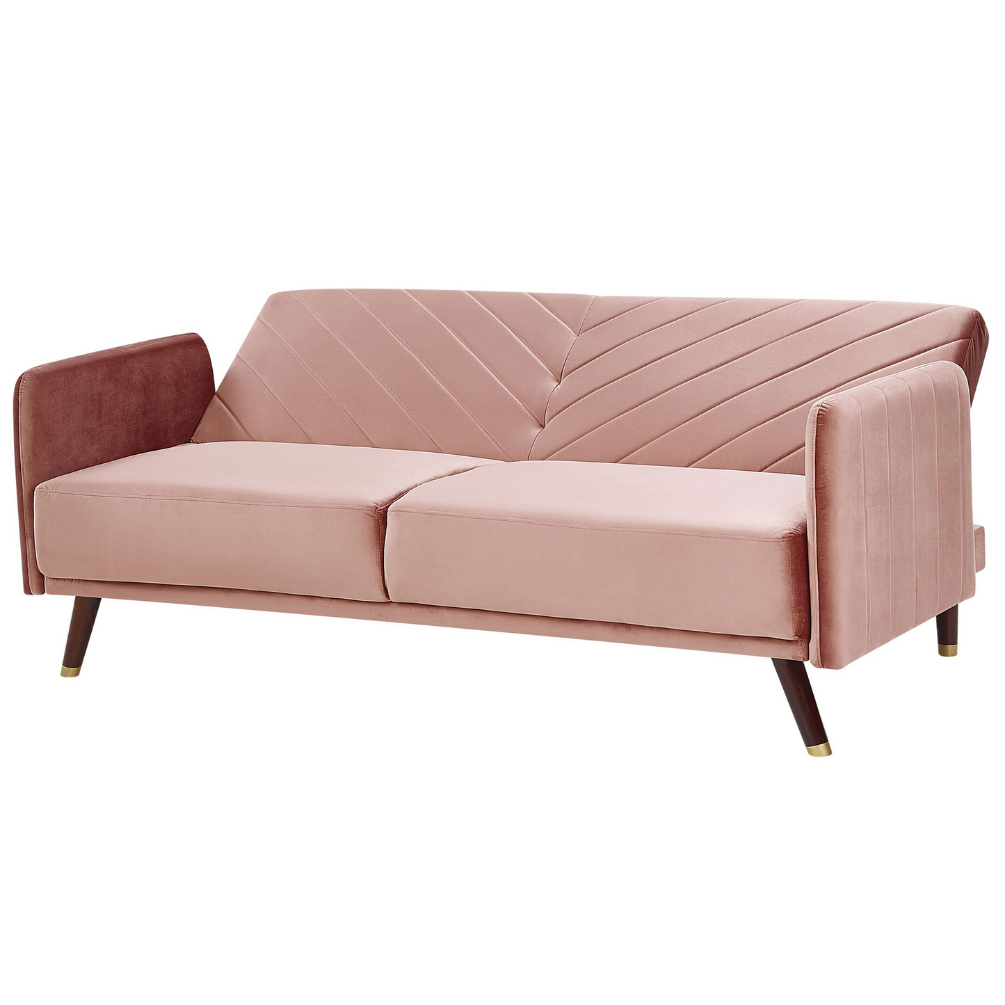 Sofa Bed Pink Velvet Fabric Retro Living Room 3 Seater Wooden Legs Track Arms Beliani