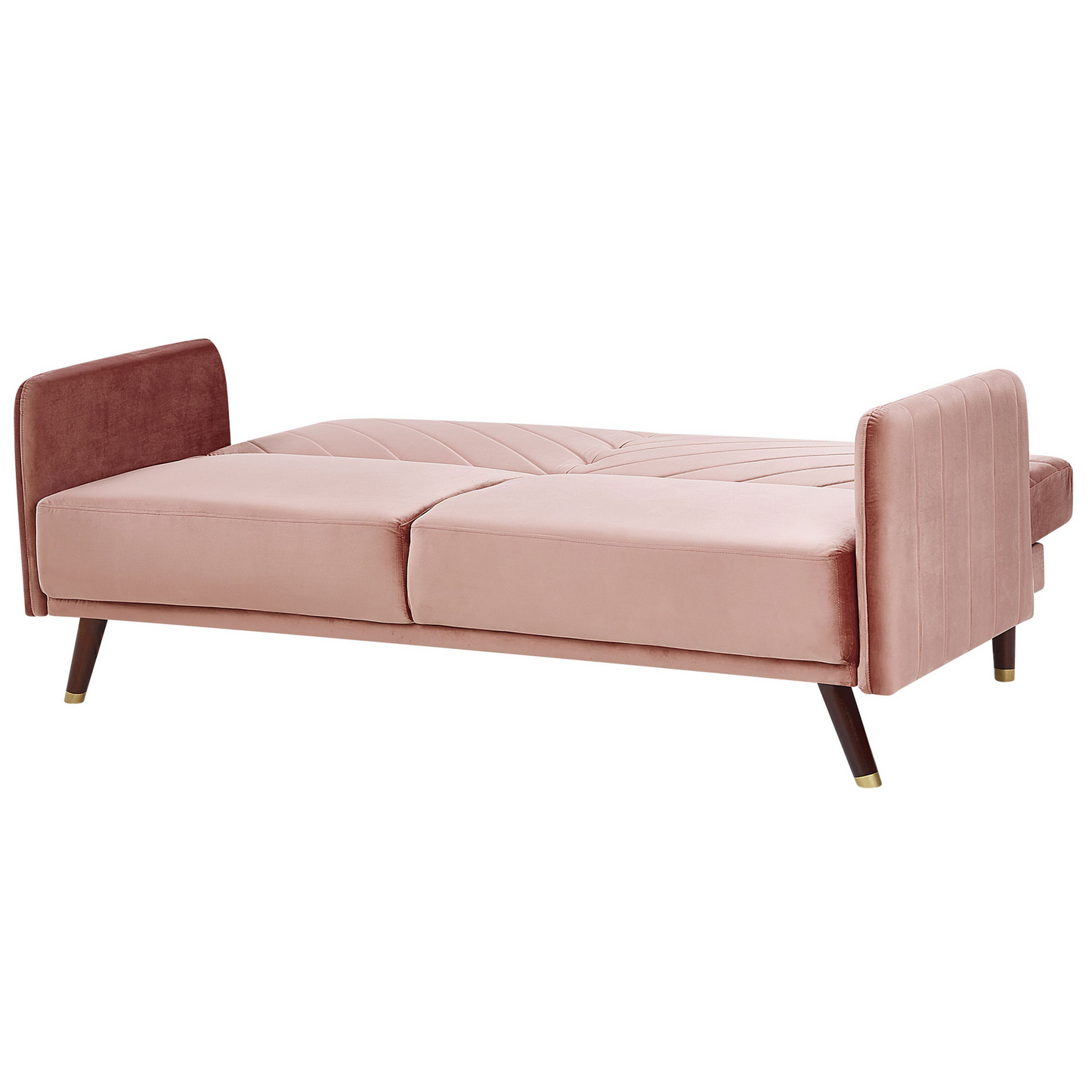 Sofa Bed Pink Velvet Fabric Retro Living Room 3 Seater Wooden Legs Track Arms Beliani