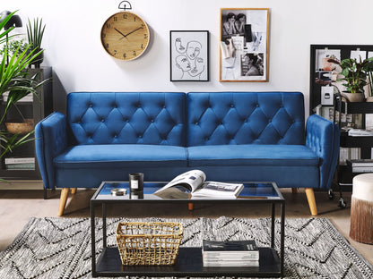 Sofa Bed Navy Blue Velvet Upholstered Convertible Couch Modern Design Buttoned Backrest  Beliani