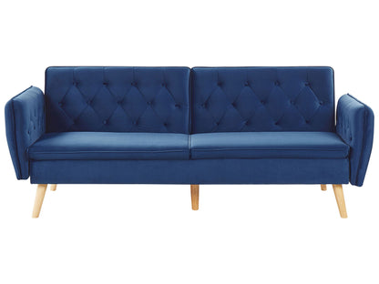 Sofa Bed Navy Blue Velvet Upholstered Convertible Couch Modern Design Buttoned Backrest  Beliani