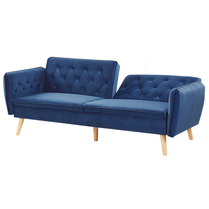 Sofa Bed Navy Blue Velvet Upholstered Convertible Couch Modern Design Buttoned Backrest  Beliani