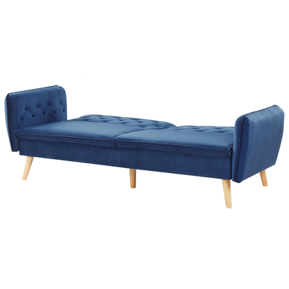 Sofa Bed Navy Blue Velvet Upholstered Convertible Couch Modern Design Buttoned Backrest  Beliani