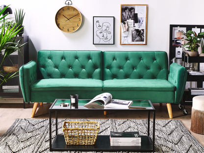 Sofa Bed Dark Green Velvet Upholstered Convertible Couch Modern Design Buttoned Backrest  Beliani