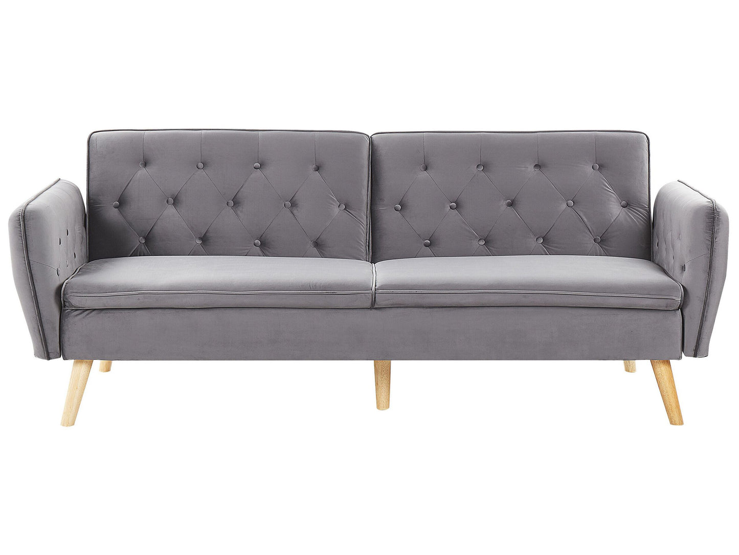 Sofa Bed Grey Velvet Upholstered Convertible Couch Modern Design Buttoned Backrest  Beliani