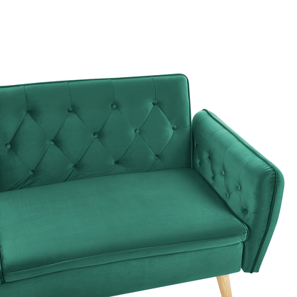 Sofa Bed Dark Green Velvet Upholstered Convertible Couch Modern Design Buttoned Backrest  Beliani