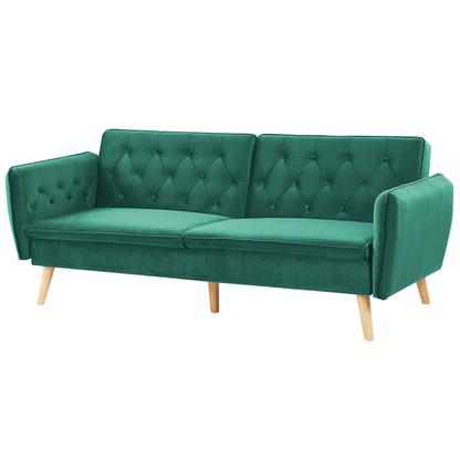 Sofa Bed Dark Green Velvet Upholstered Convertible Couch Modern Design Buttoned Backrest  Beliani