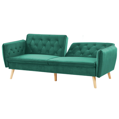 Sofa Bed Dark Green Velvet Upholstered Convertible Couch Modern Design Buttoned Backrest  Beliani