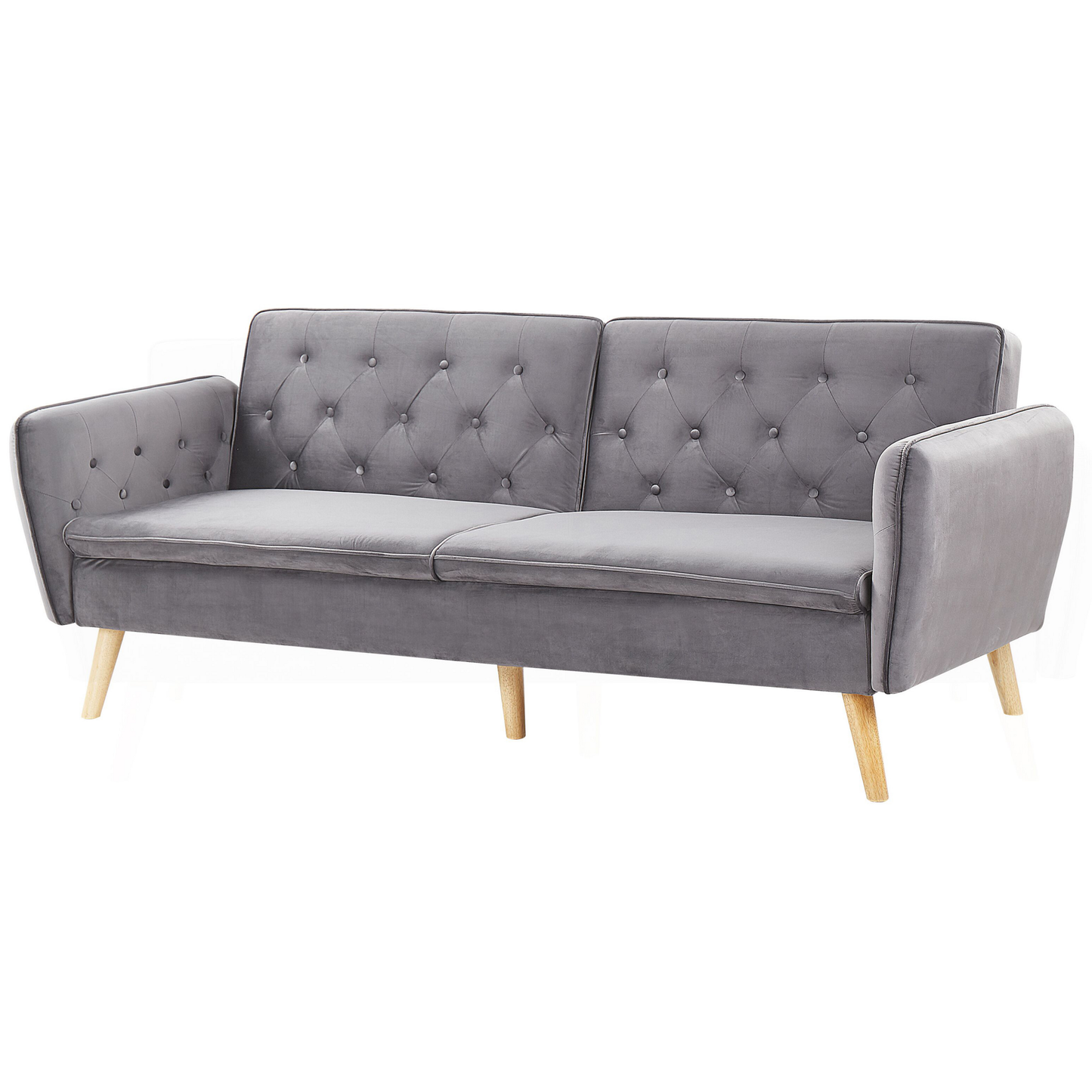 Sofa Bed Grey Velvet Upholstered Convertible Couch Modern Design Buttoned Backrest  Beliani