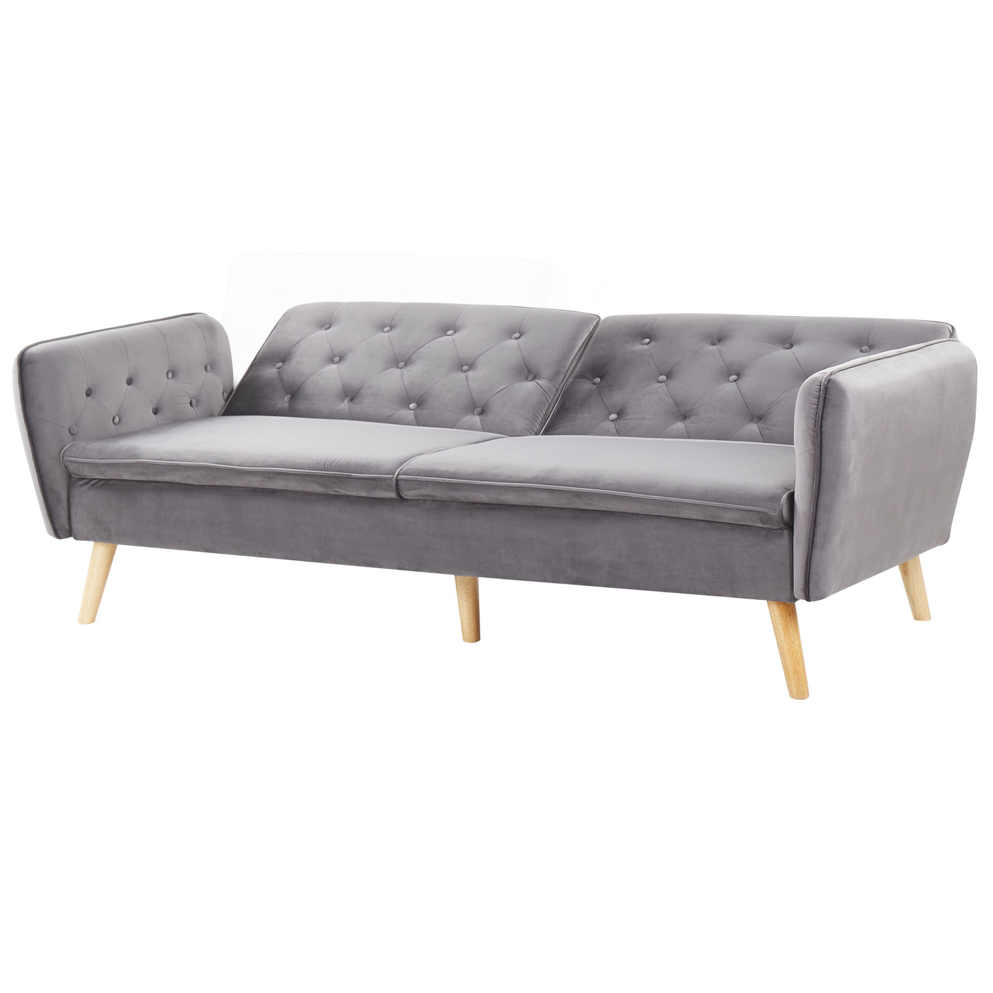 Sofa Bed Grey Velvet Upholstered Convertible Couch Modern Design Buttoned Backrest  Beliani