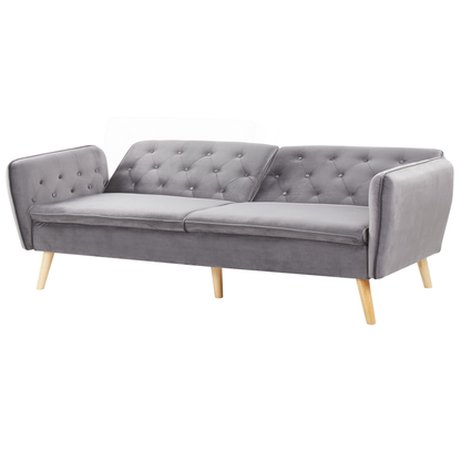 Sofa Bed Grey Velvet Upholstered Convertible Couch Modern Design Buttoned Backrest  Beliani