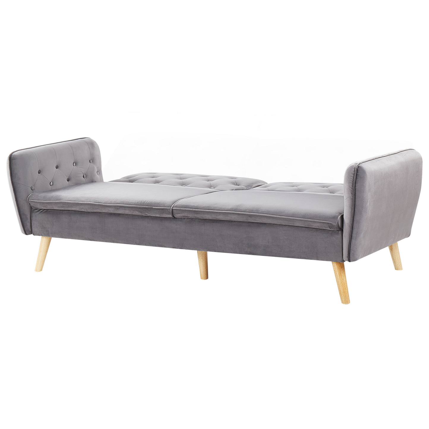 Sofa Bed Grey Velvet Upholstered Convertible Couch Modern Design Buttoned Backrest  Beliani