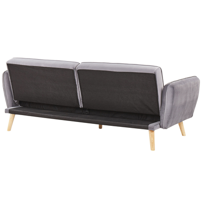Sofa Bed Grey Velvet Upholstered Convertible Couch Modern Design Buttoned Backrest  Beliani