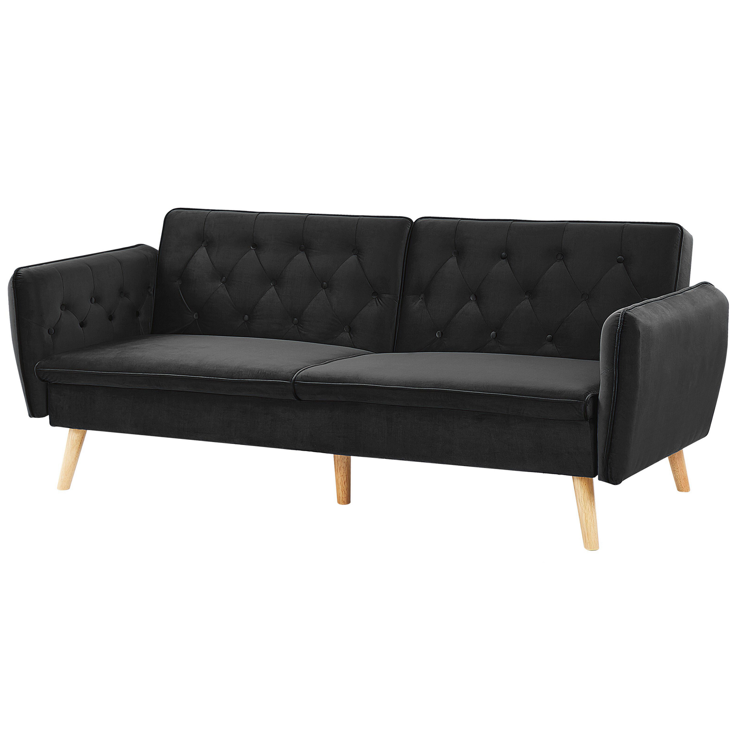 Sofa Bed Black Velvet Upholstered Convertible Couch Modern Design Buttoned Backrest  Beliani