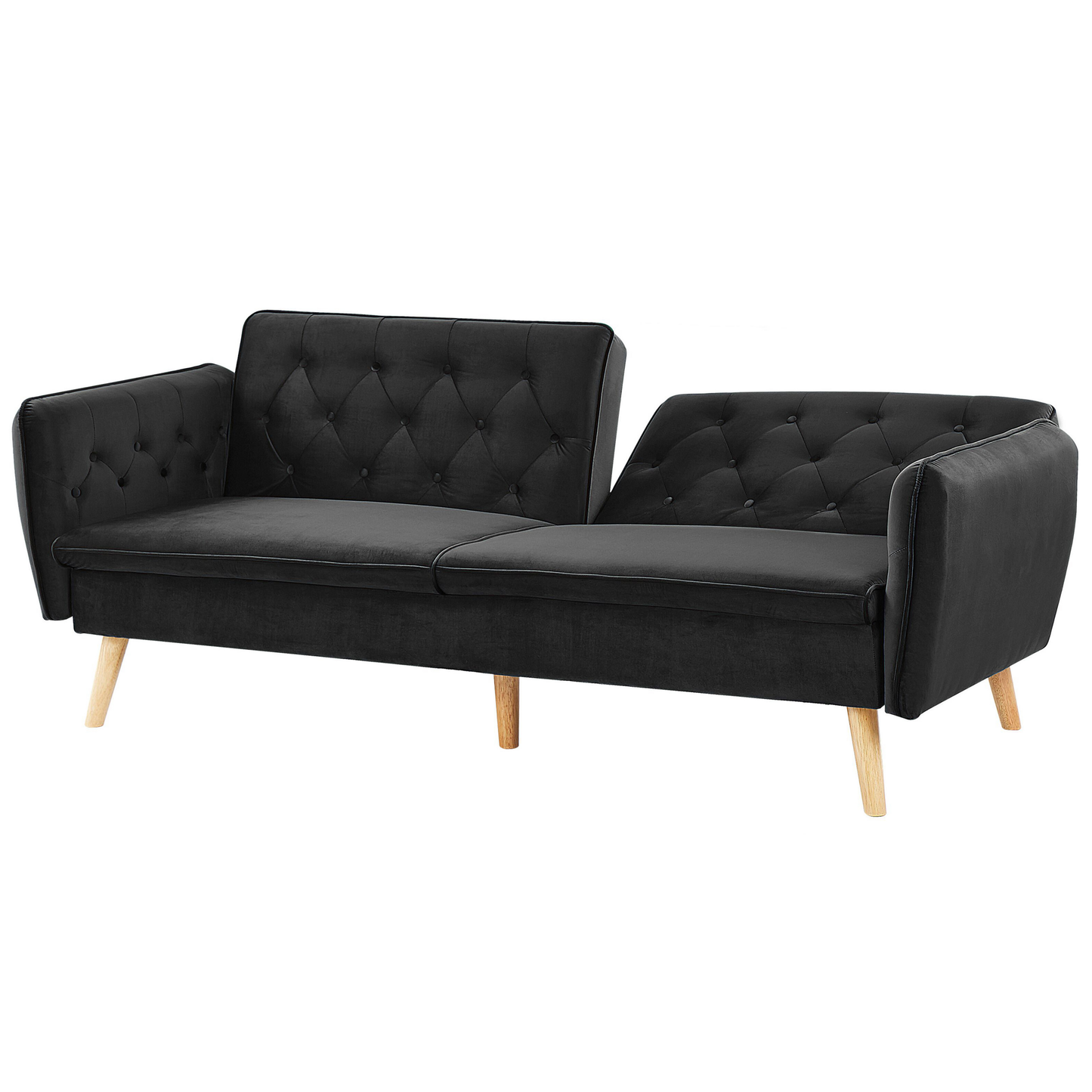 Sofa Bed Black Velvet Upholstered Convertible Couch Modern Design Buttoned Backrest  Beliani