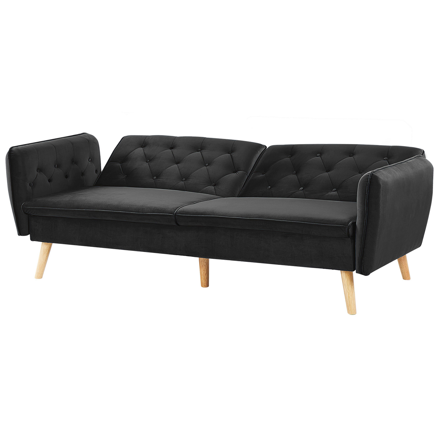 Sofa Bed Black Velvet Upholstered Convertible Couch Modern Design Buttoned Backrest  Beliani