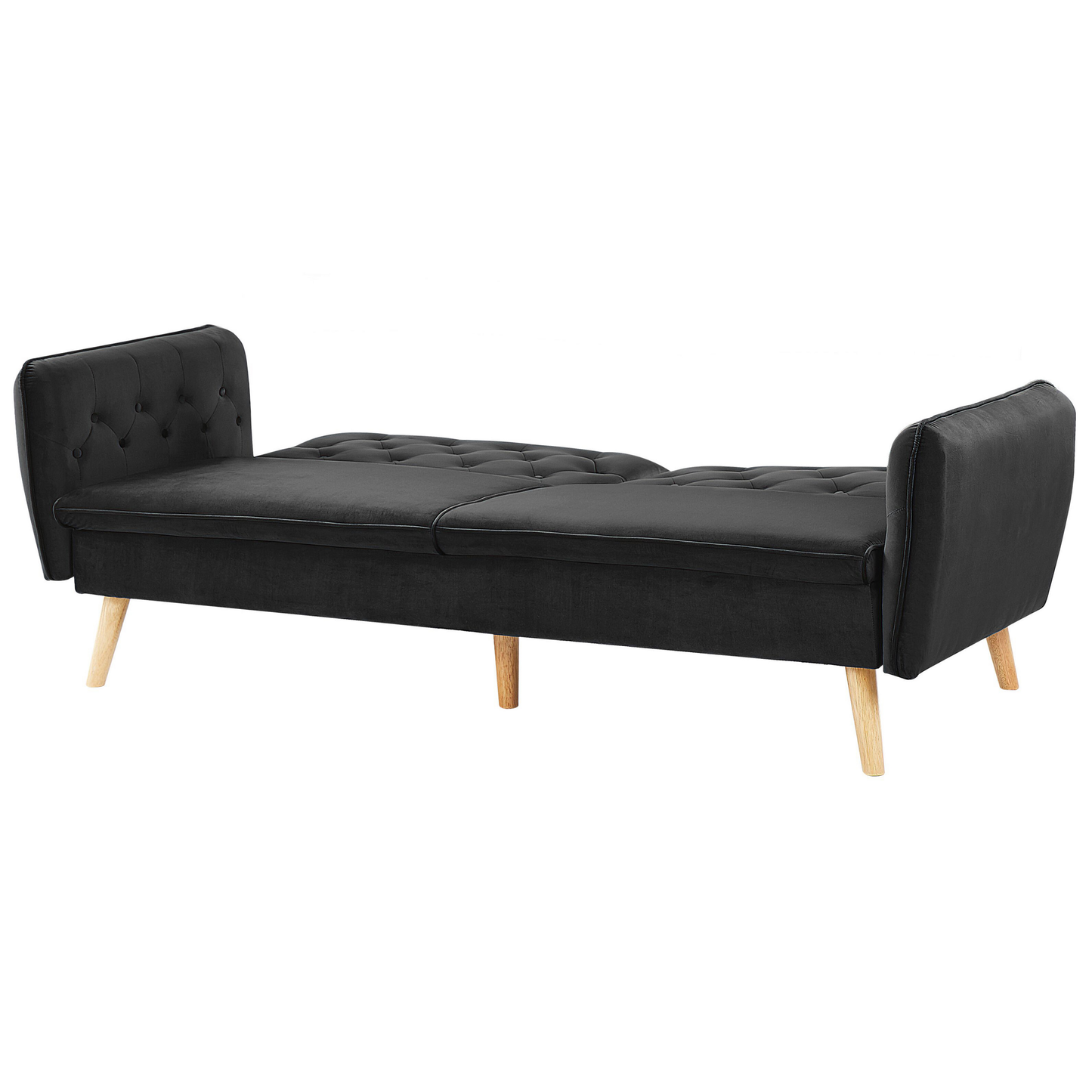 Sofa Bed Black Velvet Upholstered Convertible Couch Modern Design Buttoned Backrest  Beliani