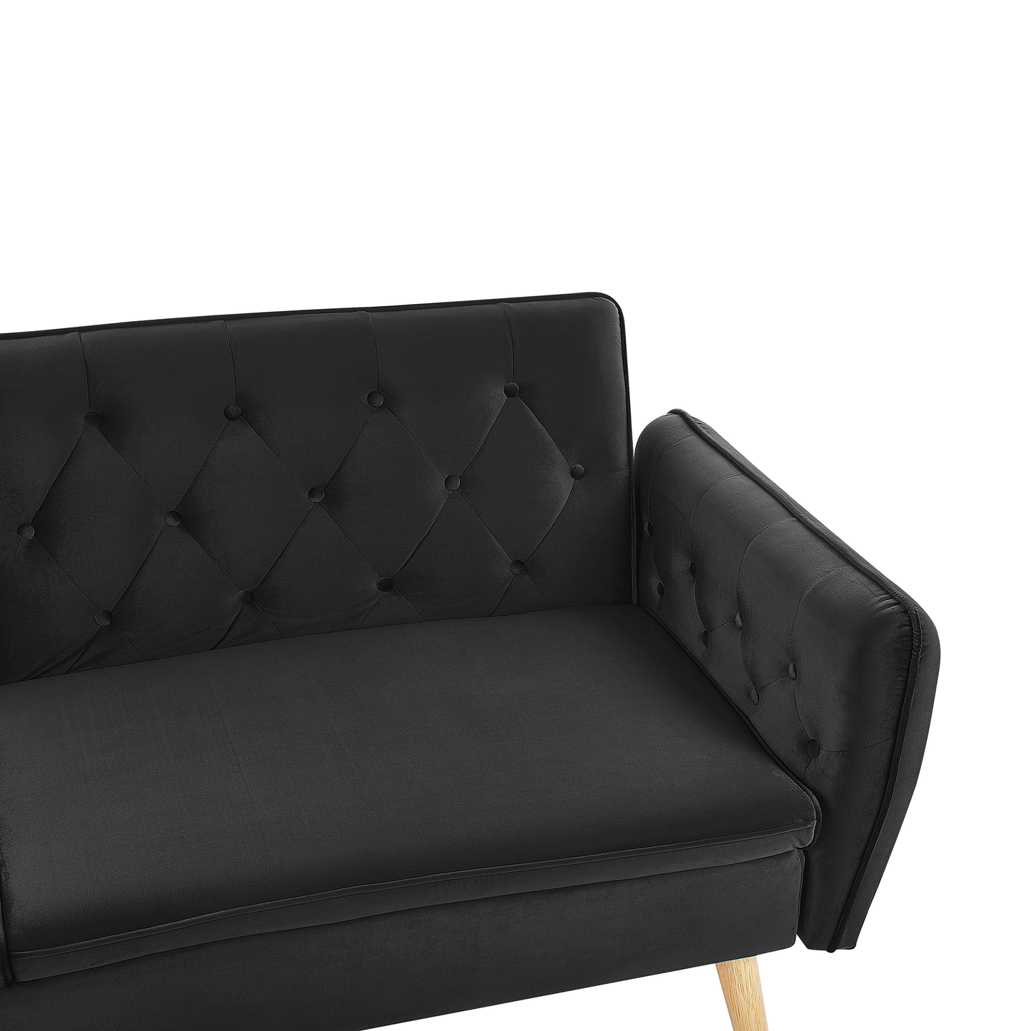 Sofa Bed Black Velvet Upholstered Convertible Couch Modern Design Buttoned Backrest  Beliani