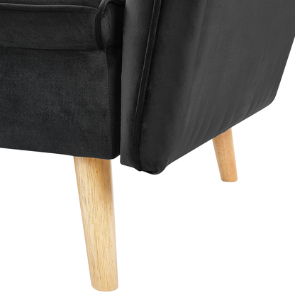 Sofa Bed Black Velvet Upholstered Convertible Couch Modern Design Buttoned Backrest  Beliani