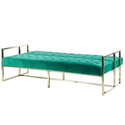 Sofa Bed Green Velvet Tufted Upholstery 3 Seater Gold Metal Frame with Armrests Retro Style Beliani