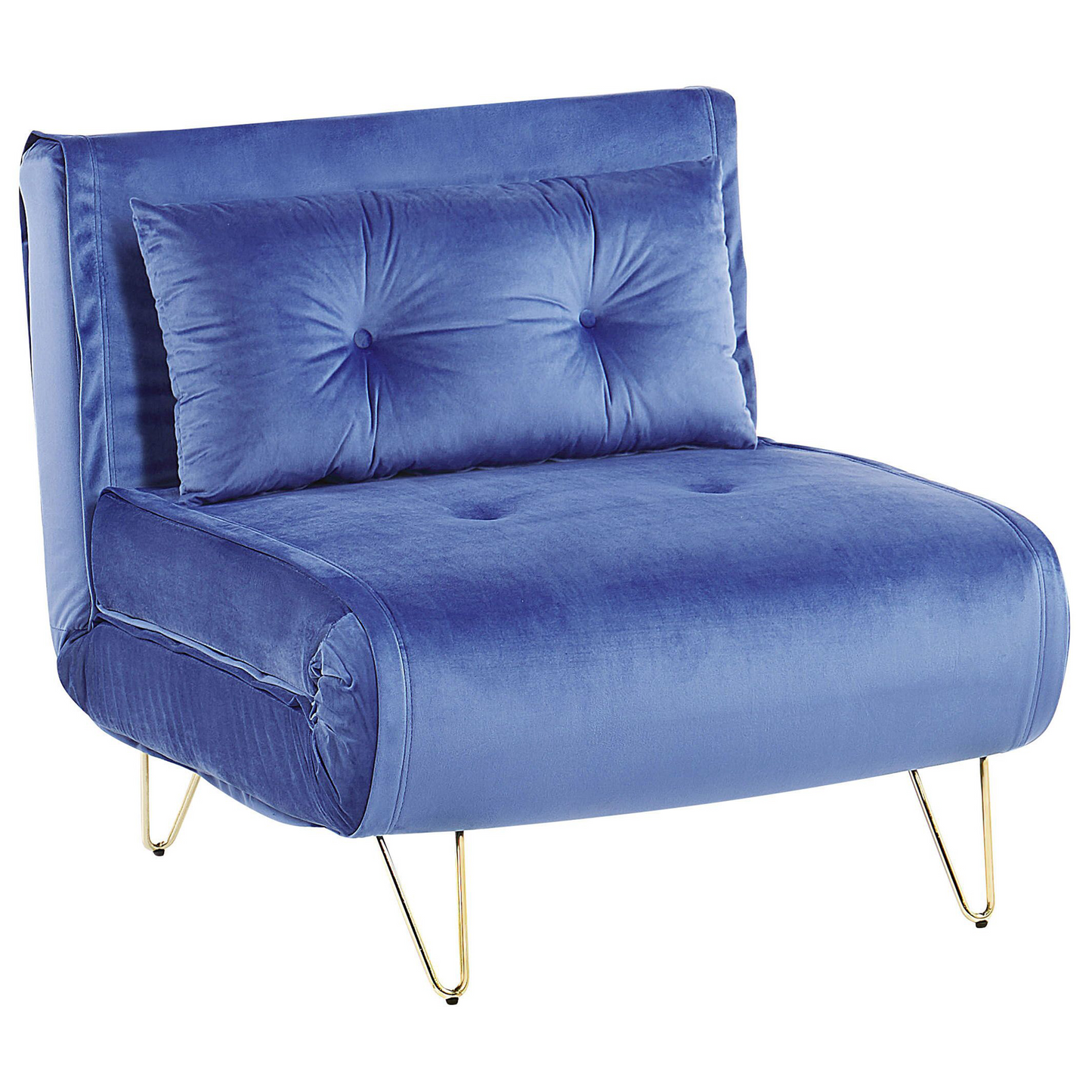 Small Sofa Bed Navy Blue Velvet 1 Seater Fold-Out Sleeper Armless With Cushion Metal Gold Legs Glamour Beliani
