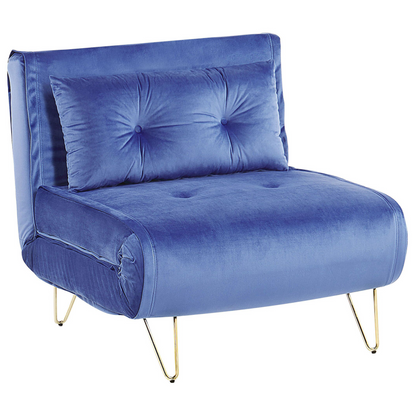 Small Sofa Bed Navy Blue Velvet 1 Seater Fold-Out Sleeper Armless With Cushion Metal Gold Legs Glamour Beliani