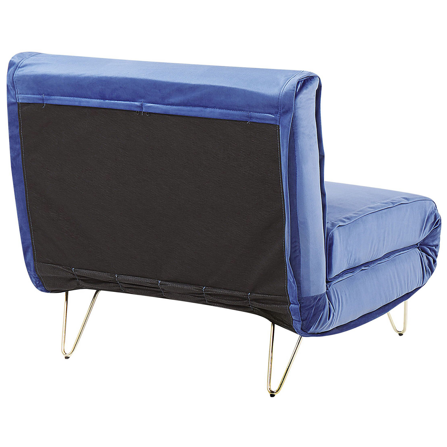 Small Sofa Bed Navy Blue Velvet 1 Seater Fold-Out Sleeper Armless With Cushion Metal Gold Legs Glamour Beliani