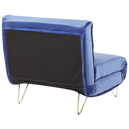 Small Sofa Bed Navy Blue Velvet 1 Seater Fold-Out Sleeper Armless With Cushion Metal Gold Legs Glamour Beliani