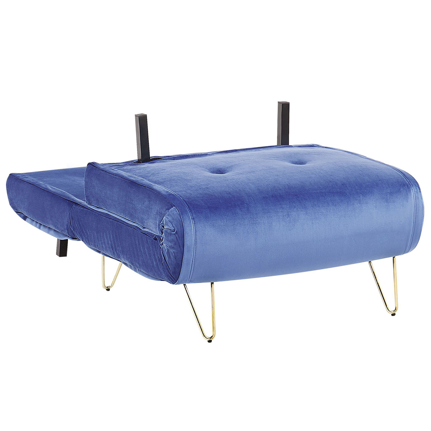 Small Sofa Bed Navy Blue Velvet 1 Seater Fold-Out Sleeper Armless With Cushion Metal Gold Legs Glamour Beliani