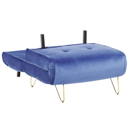 Small Sofa Bed Navy Blue Velvet 1 Seater Fold-Out Sleeper Armless With Cushion Metal Gold Legs Glamour Beliani