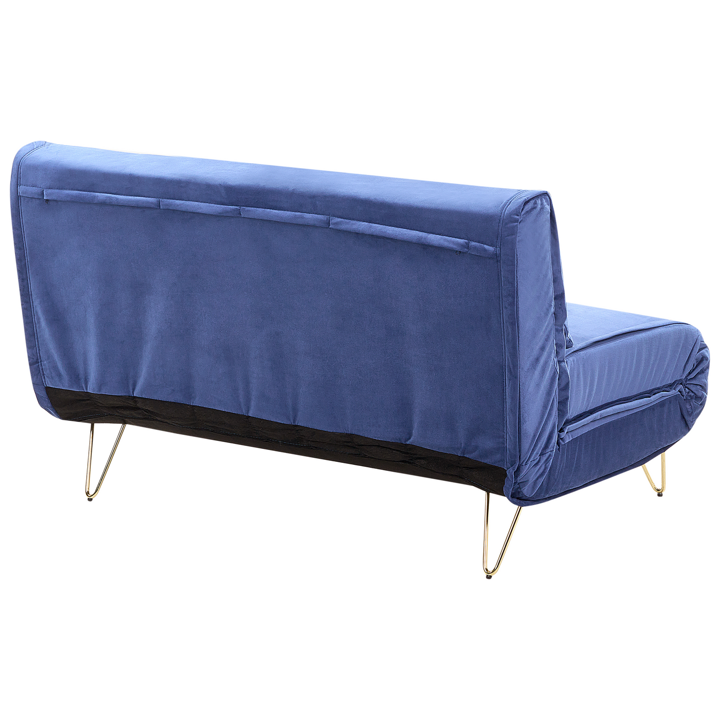 Sofa Bed Navy Blue Velvet 2 Seater Fold-Out Sleeper Armless With 2 Cushions Metal Gold Legs Glamour Beliani