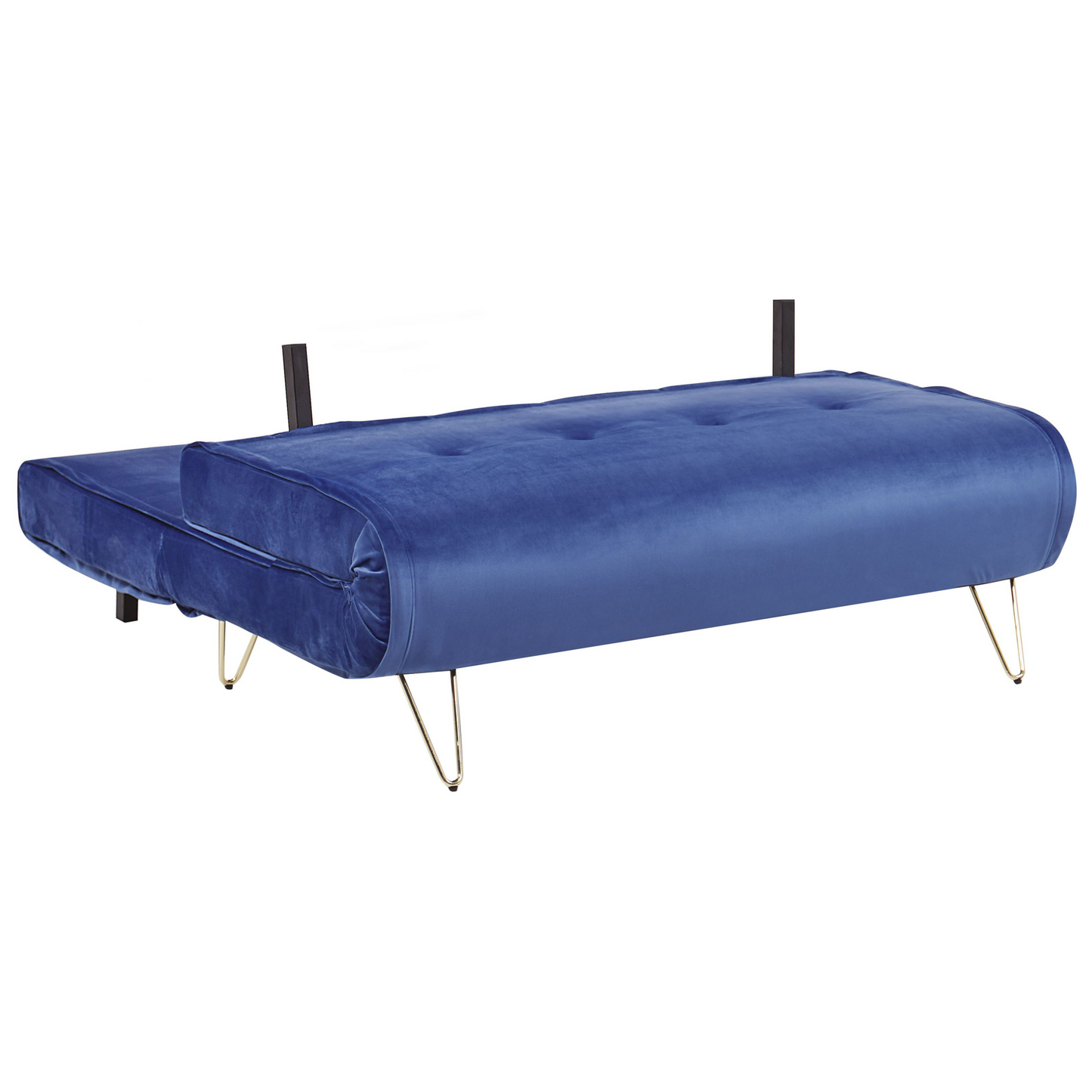Sofa Bed Navy Blue Velvet 2 Seater Fold-Out Sleeper Armless With 2 Cushions Metal Gold Legs Glamour Beliani