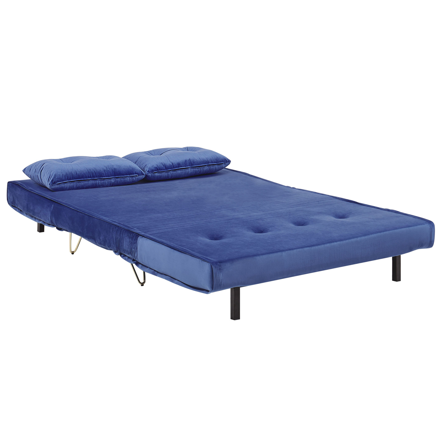 Sofa Bed Navy Blue Velvet 2 Seater Fold-Out Sleeper Armless With 2 Cushions Metal Gold Legs Glamour Beliani