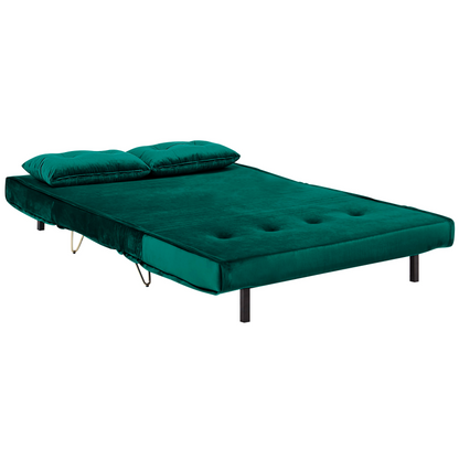 Sofa Bed Dark Green Velvet 2 Seater Fold-Out Sleeper Armless With 2 Cushions Metal Gold Legs Glamour Beliani