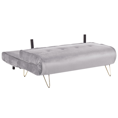 Sofa Bed Grey Velvet 2 Seater Fold-Out Sleeper Armless With 2 Cushions Metal Gold Legs Glamour Beliani