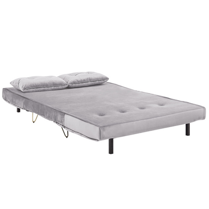 Sofa Bed Grey Velvet 2 Seater Fold-Out Sleeper Armless With 2 Cushions Metal Gold Legs Glamour Beliani