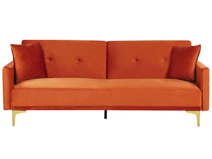 Sofa Bed Orange Velvet 3 Seater Buttoned Seat Click Clack Traditional Living Room Beliani
