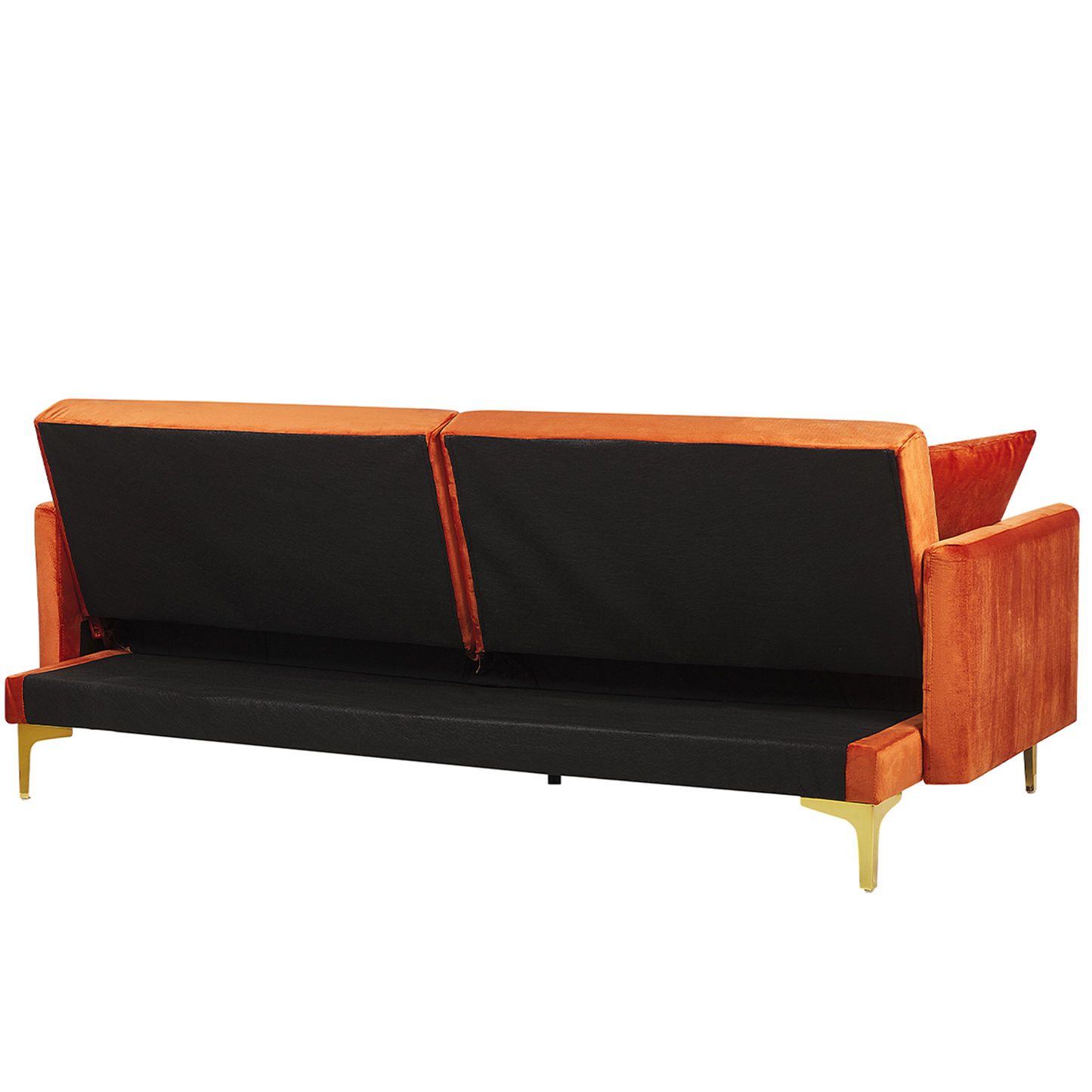 Sofa Bed Orange Velvet 3 Seater Buttoned Seat Click Clack Traditional Living Room Beliani
