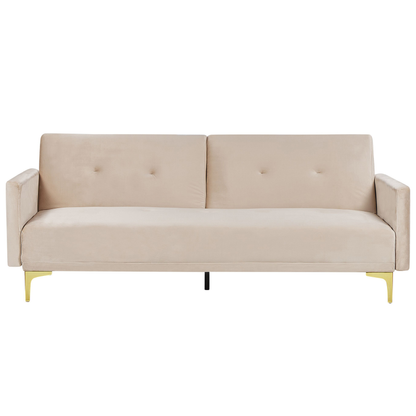 Sofa Bed Beige Velvet 3 Seater Buttoned Seat Click Clack Traditional Living Room Beliani