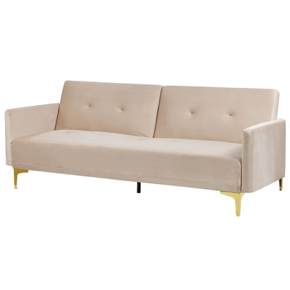 Sofa Bed Beige Velvet 3 Seater Buttoned Seat Click Clack Traditional Living Room Beliani