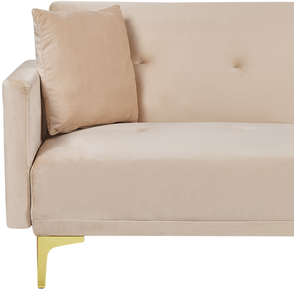 Sofa Bed Beige Velvet 3 Seater Buttoned Seat Click Clack Traditional Living Room Beliani
