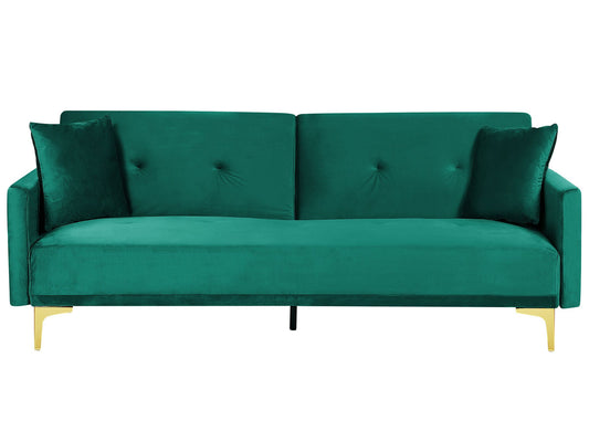 Sofa Bed Green Velvet 3 Seater Buttoned Seat Click Clack Traditional Living Room Beliani