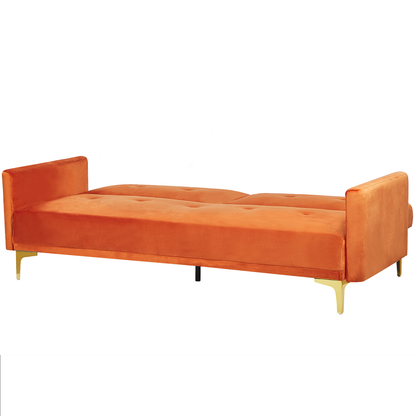Sofa Bed Orange Velvet 3 Seater Buttoned Seat Click Clack Traditional Living Room Beliani